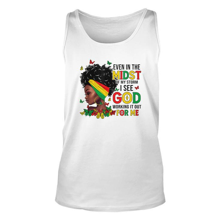 Even In The Midst Of My Storm Afro Black Woman Junenth  Unisex Tank Top