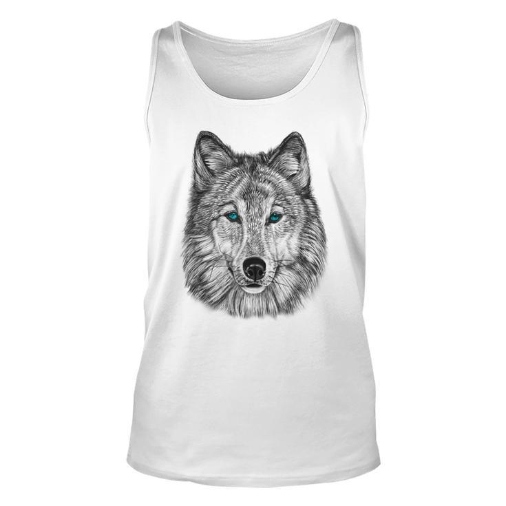 Fearless Eye Of The Wolf Face Print Black And White Graphic Gift For Women Unisex Tank Top