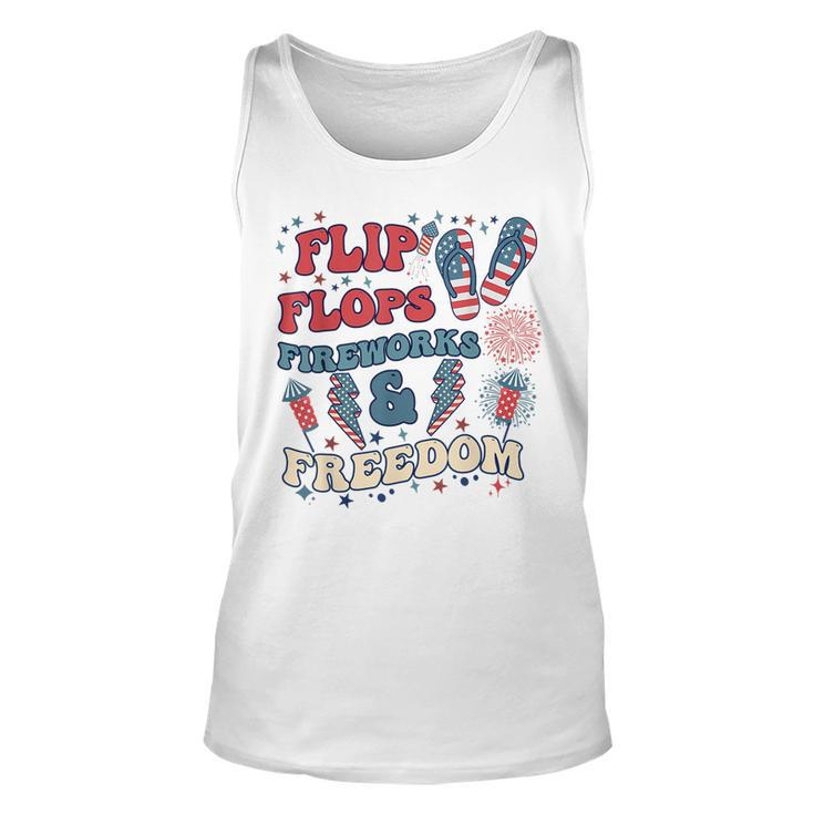 Flip Flops Fireworks And Freedom Groovy Unisex Tank Top