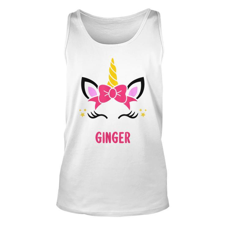 Ginger Personalized Pink Bow Unicorn Face  Unisex Tank Top