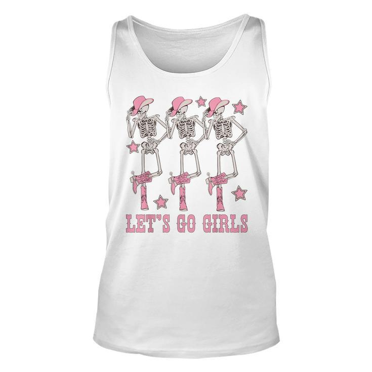 Lets Go Girls Dancing Skeleton Cowgirl Bachelorette Party Dancing Tank Top