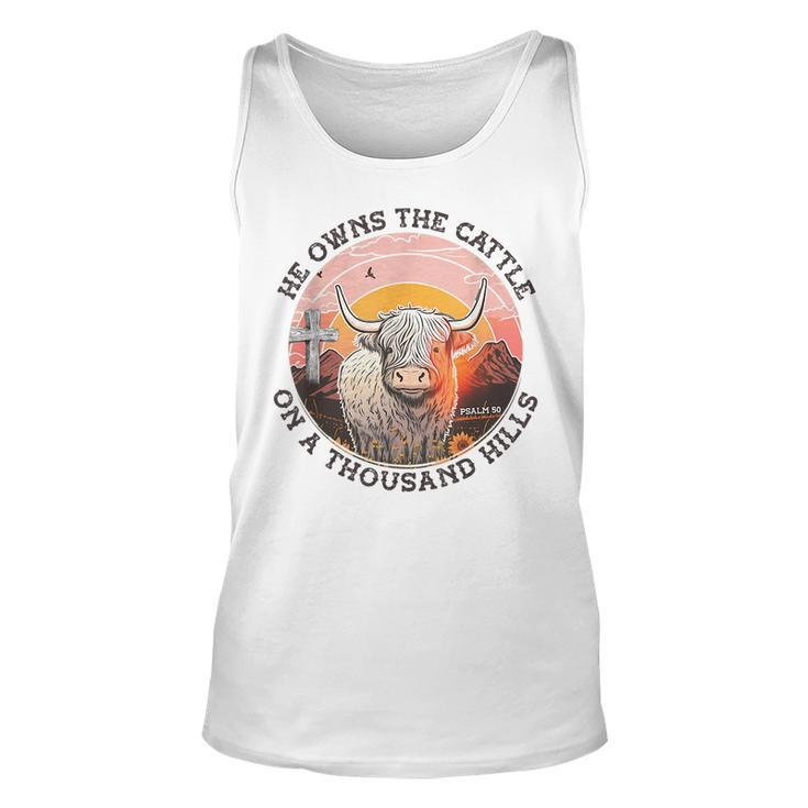 He Owns The Cattle On A Thousand Hills Psalm 50 Vintage Cow Unisex Tank Top