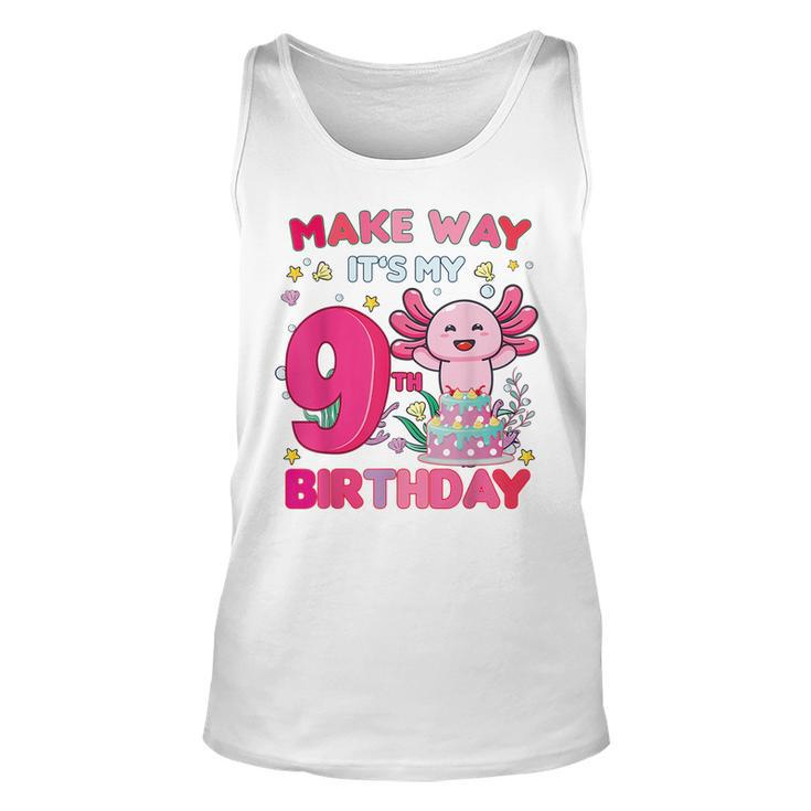 Make Way Its My 9Th Birthday Cute Axolotl 9Th Birthday Girl Tank Top