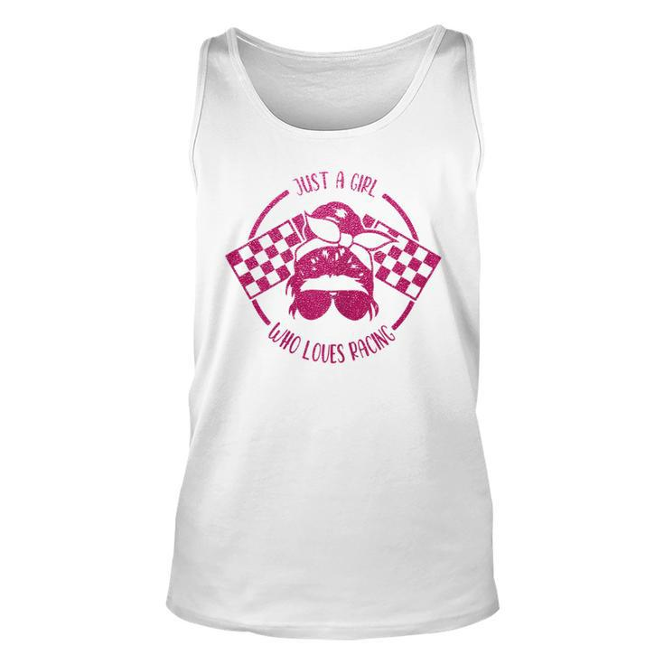 Just A Girl Who Loves Racing Race Day Checkered Flags Racing Tank Top