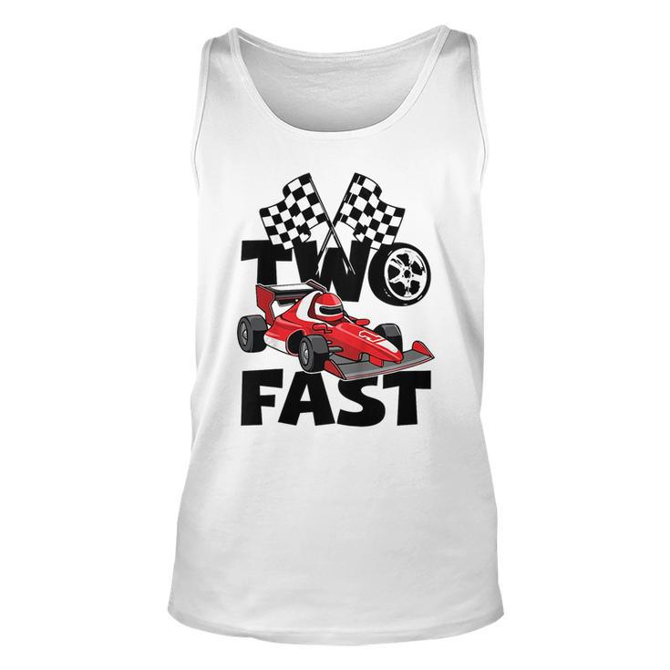 Kids Two Fast 2 Curious Racing 2Nd Birthday Race Car Pit Crew   Unisex Tank Top