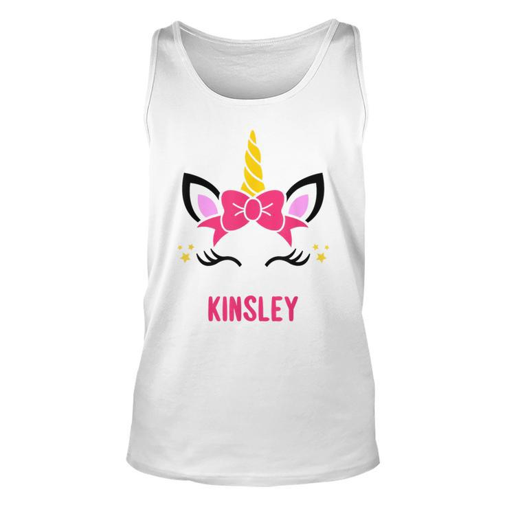 Kinsley Personalized Pink Bow Unicorn Face Unisex Tank Top