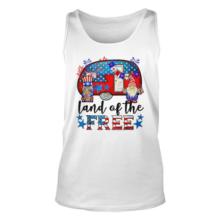 Land Of The Free American Flag Gnomes Camping July 4Th Tank Top
