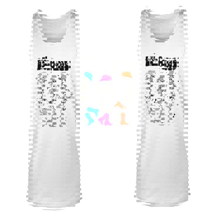 Let's Go Ghouls Halloween Western Spooky Skeletons Dancing Tank Top