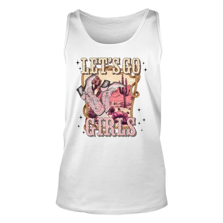 Lets Go Girl Cowboy Pink Boot Retro Western Country Unisex Tank Top