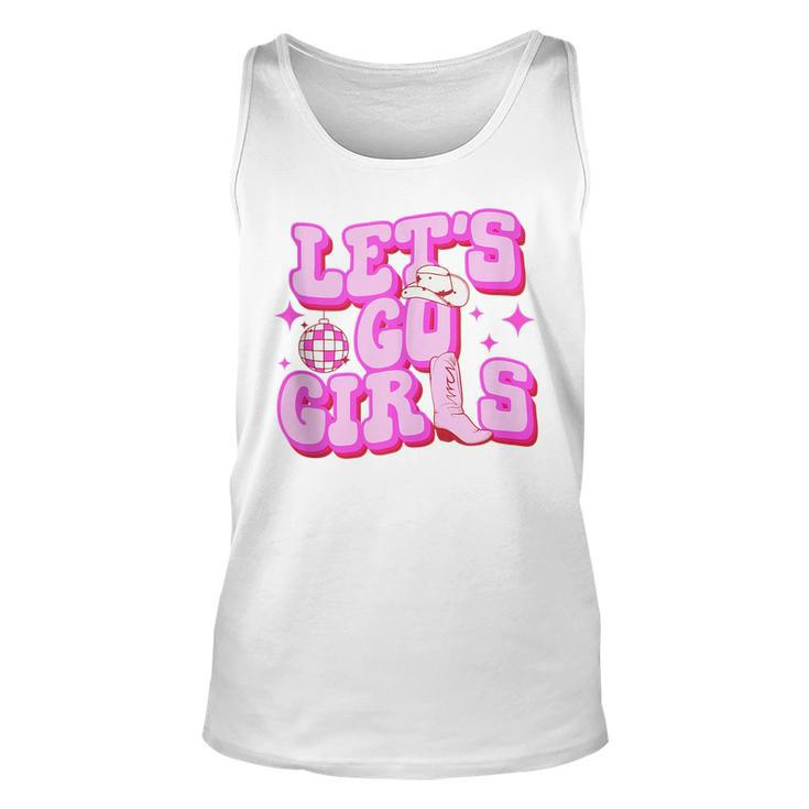 Lets Go Girls Cowgirls Hat Boots Country Western Cowgirl  Unisex Tank Top