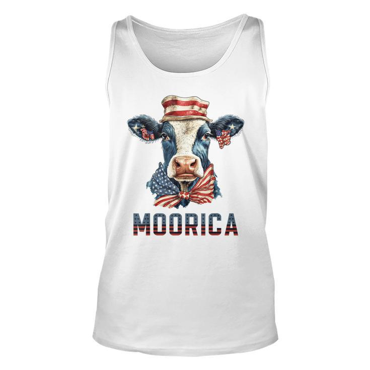 Moorica Cow July 4 American Flag Usa Farmer Funny Cattle  Unisex Tank Top