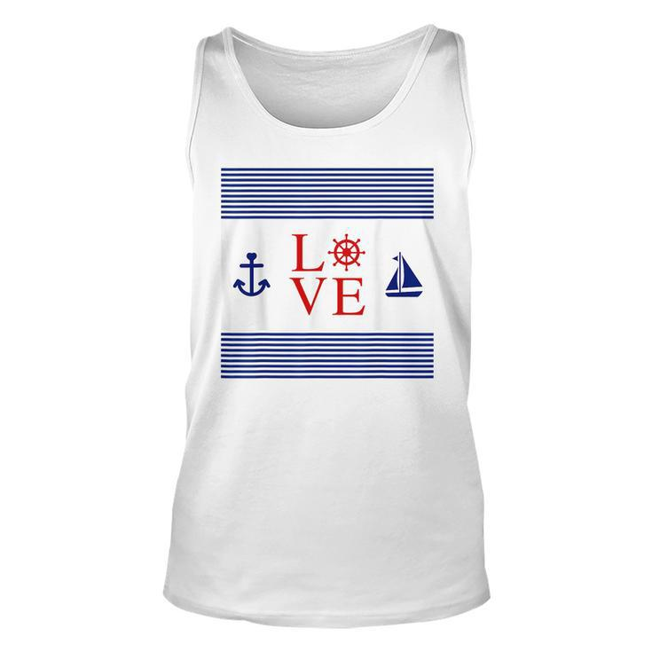 Nautical Love With Anchor Wheel Sailboat   Unisex Tank Top