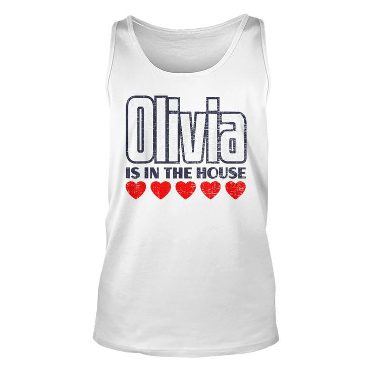 Olivia Is In The House Retro Hearts First Name Love Olivia Unisex Tank Top