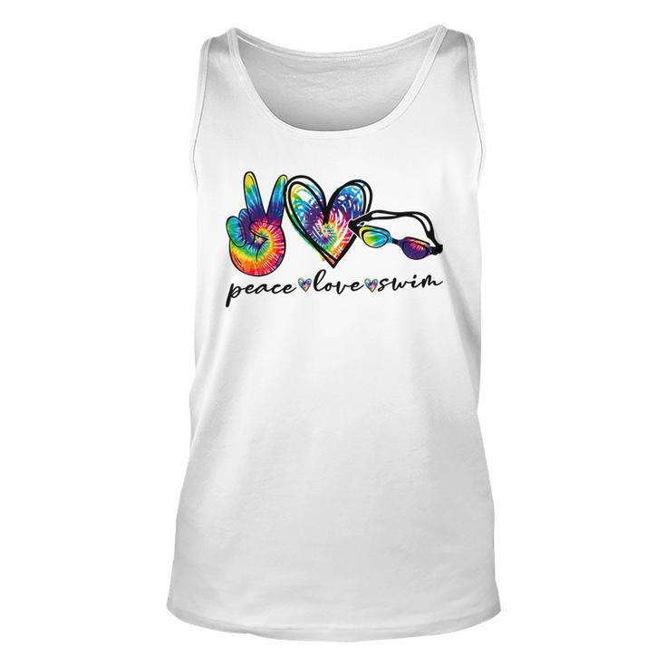 Peace Love Swim Tie Dye Swimmer Swimming Gifts Summer Trip  Unisex Tank Top