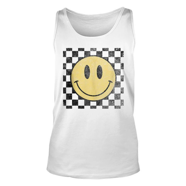 Retro Happy Face 70S Distressed Checkered Pattern Smile Face  Unisex Tank Top