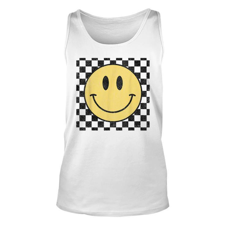 Retro Happy Face Distressed Checkered Pattern Smile Face Unisex Tank Top