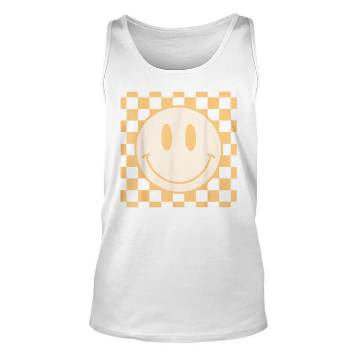 Retro Happy Face Yellow Vintage Checkered Pattern Smile Face Tank Top