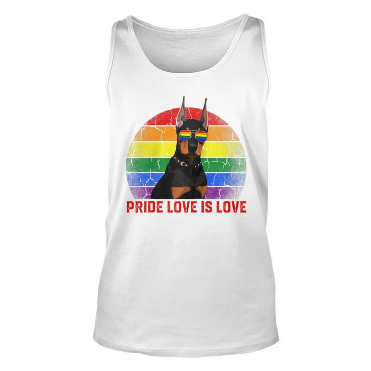 Retro Lgbt Pride Love Is Love Doberman Dog  Unisex Tank Top
