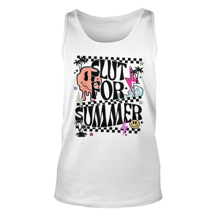 Retro Summer Slut For Summer Cute Vacation Checkered  Unisex Tank Top