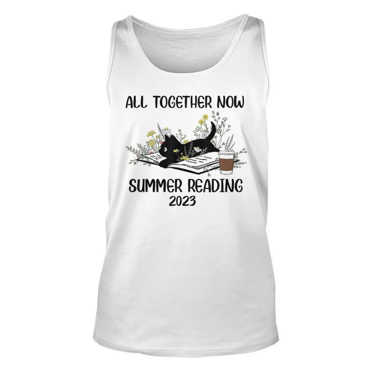All Together Now Summer Reading 2023 Groovy Cat Book Lover Reading  Tank Top