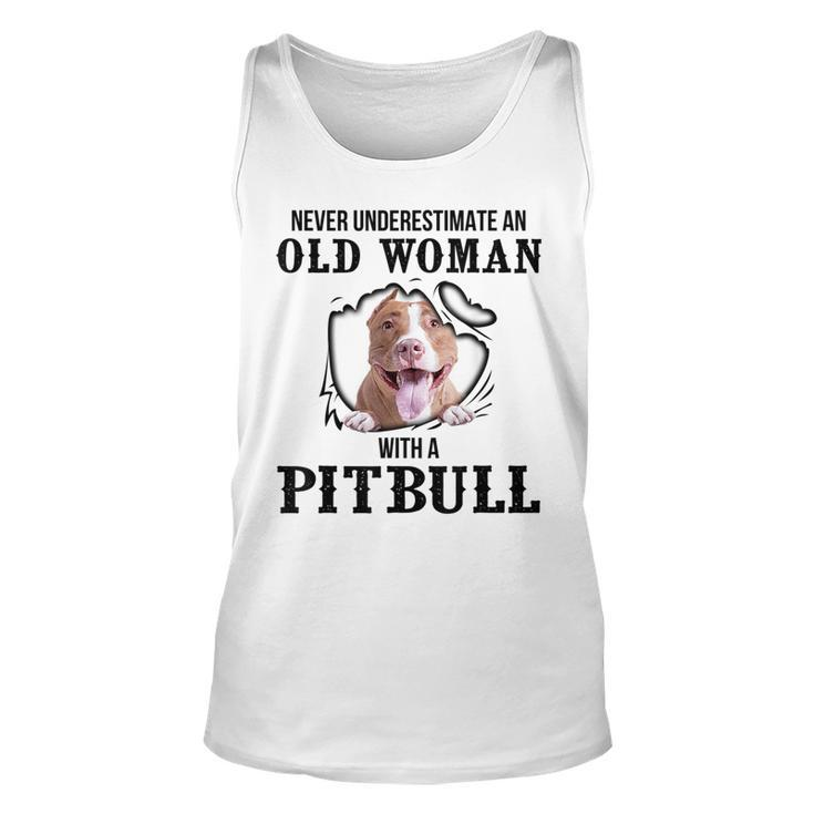 Never Underestimate An Old Woman With A Pitbull Old Woman Tank Top