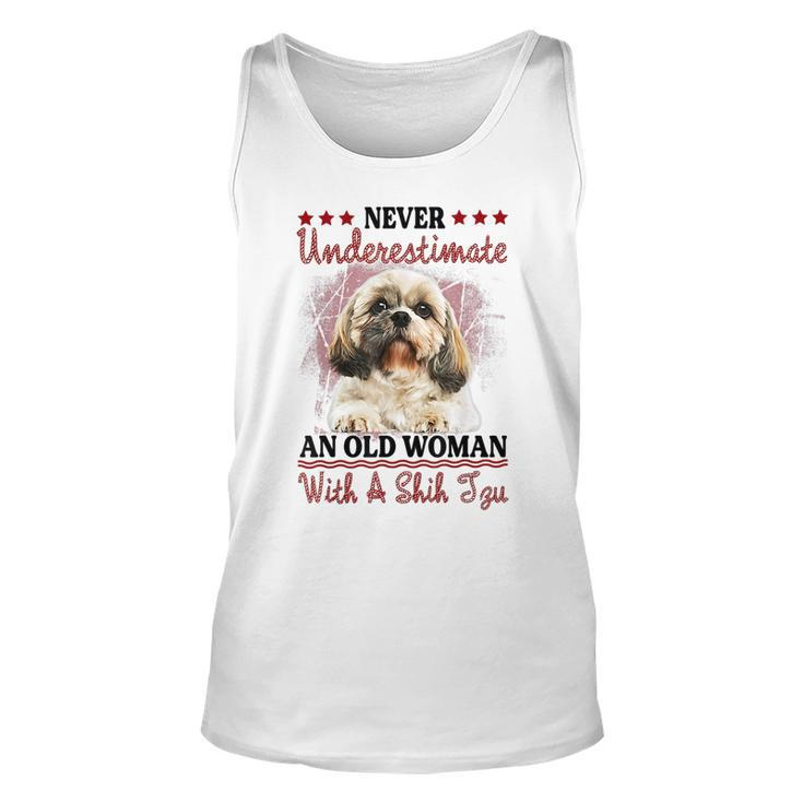 Never Underestimate Old Woman With A Shih Tzu Puppy Face Old Woman Tank Top