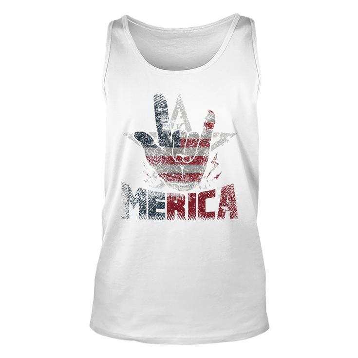 Vintage Merica Rock Sign 4Th Of July Usa Flag Patriotic Mens Tank Top