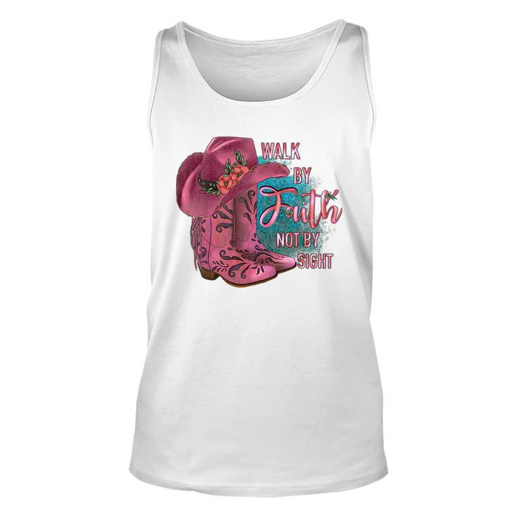 Walk By Faith Not By Sight Cowgirl Boots With Hat Pink Faith Tank Top