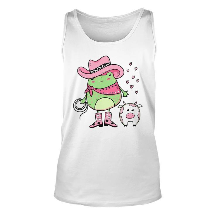 Western Cowgirl Hat Boots Cottagecore Frog Cow Pink For Frog Lovers Tank Top