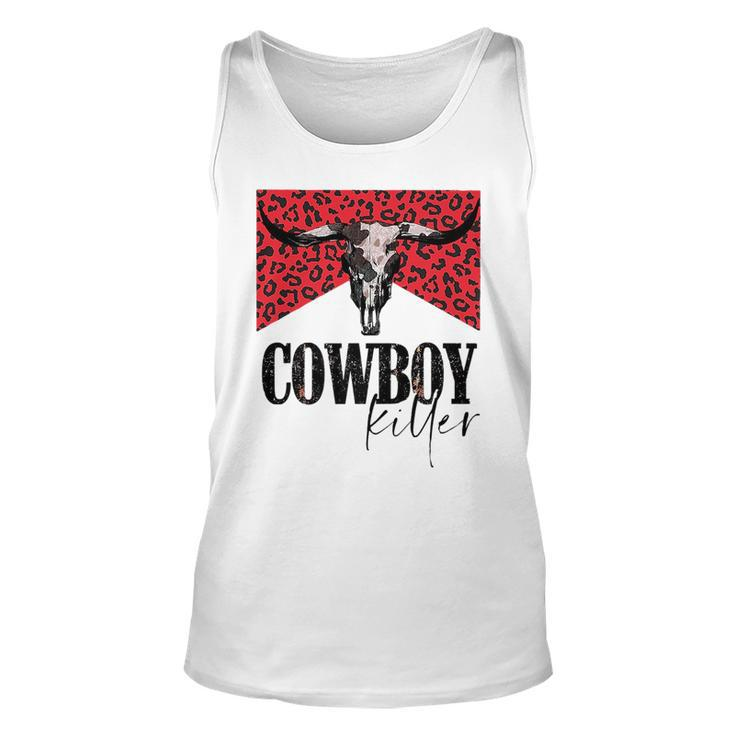 Western Cowgirl Leopard Punchy Cowboy Killers Bull Horn   Unisex Tank Top