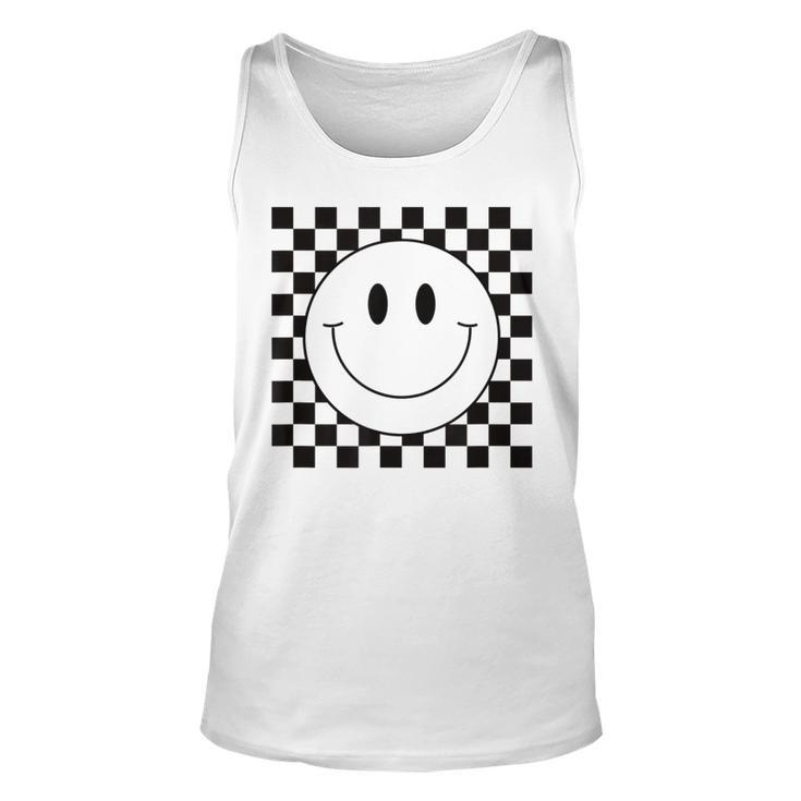 Yellow Smile Face  Cute Checkered Pattern Smiling Happy  Unisex Tank Top