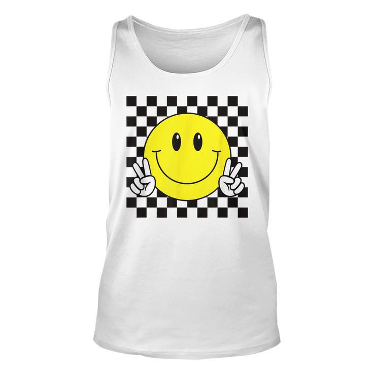 Yellow Smile Face Cute Checkered Peace Smiling Happy Face Tank Top