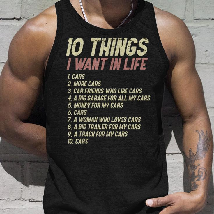 10 Things I Want In Life Cars Driver Racing Racer Cars Tank Top Gifts for Him
