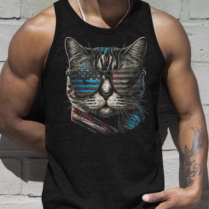4Th Of July Cat American Flag America Patriotic Funny Unisex Tank Top Gifts for Him