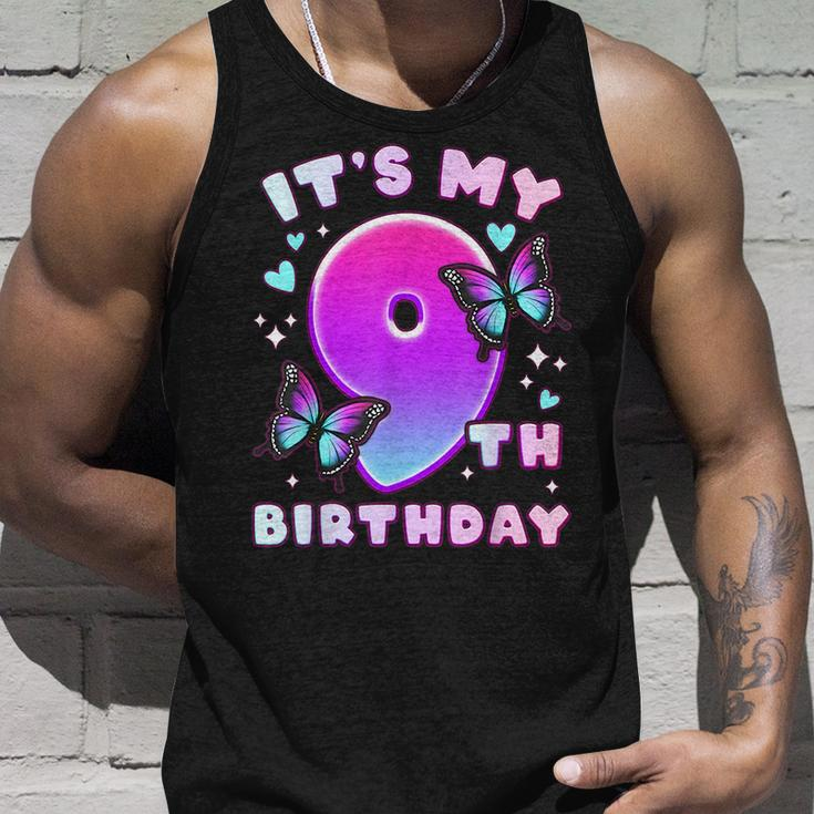 9Th Birthday Girl 9 Years Butterflies And Number 9 Unisex Tank Top Gifts for Him