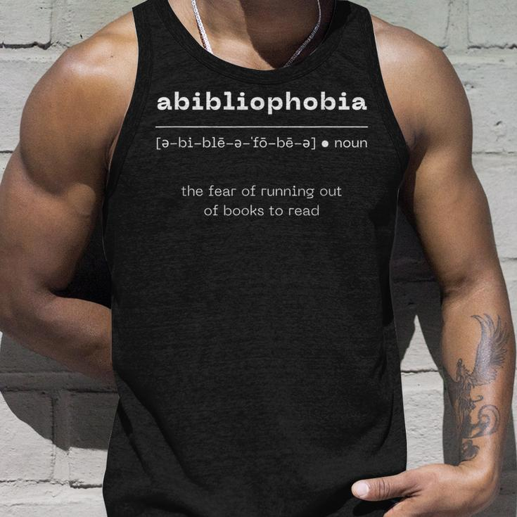 Abibliophobia Definition | Funny Reading Gift | Book Lovers Unisex Tank Top Gifts for Him