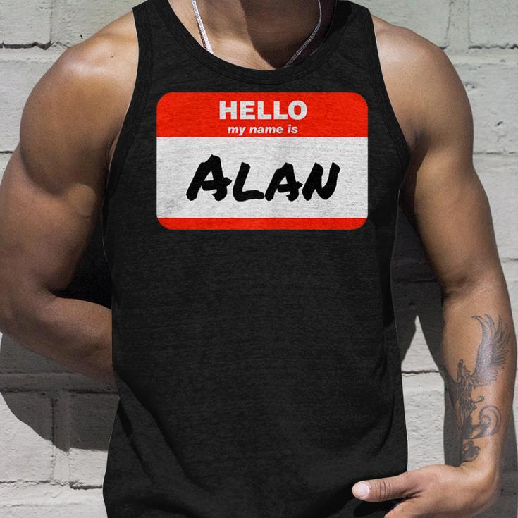 Alan Name Tag Sticker Work Office Hello My Name Is Alan Unisex Tank Top Gifts for Him