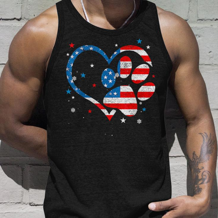 American Flag Patriotic Dog & Cat Paw Print 4Th Of July Unisex Tank Top Gifts for Him