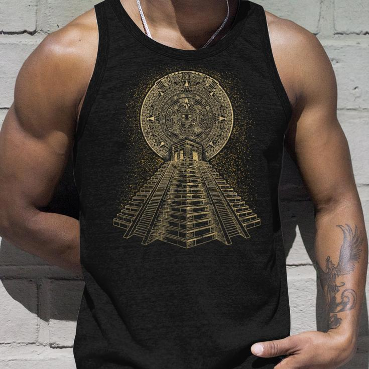 Ancient Sacred Mayan Aztec Calendar Pyramid Geometry Unisex Tank Top Gifts for Him