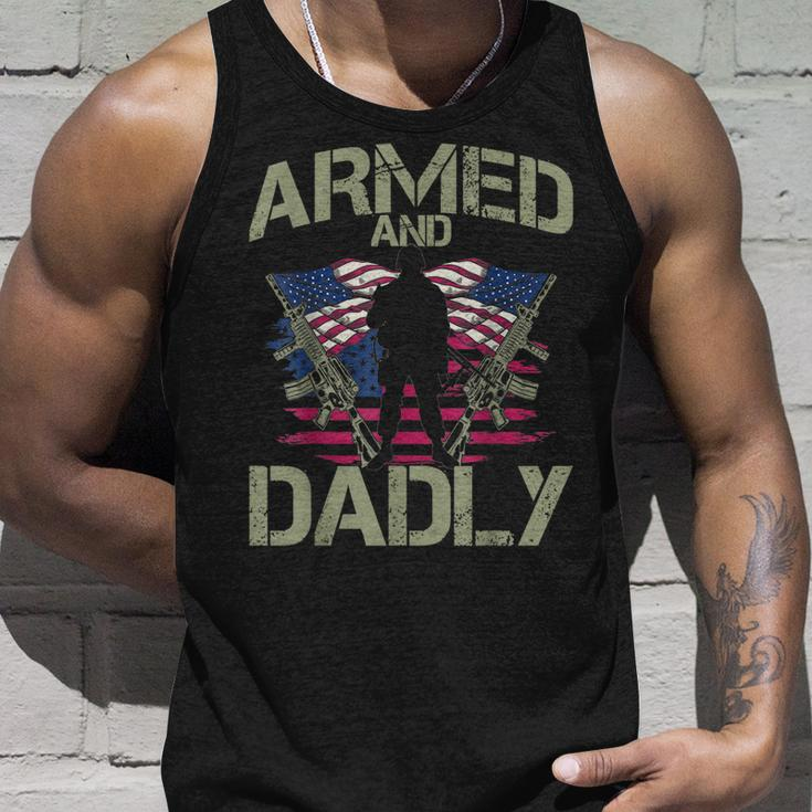 Armed And Dadly Funny Deadly Fathers Day Veteran Usa Flag Unisex Tank Top Gifts for Him