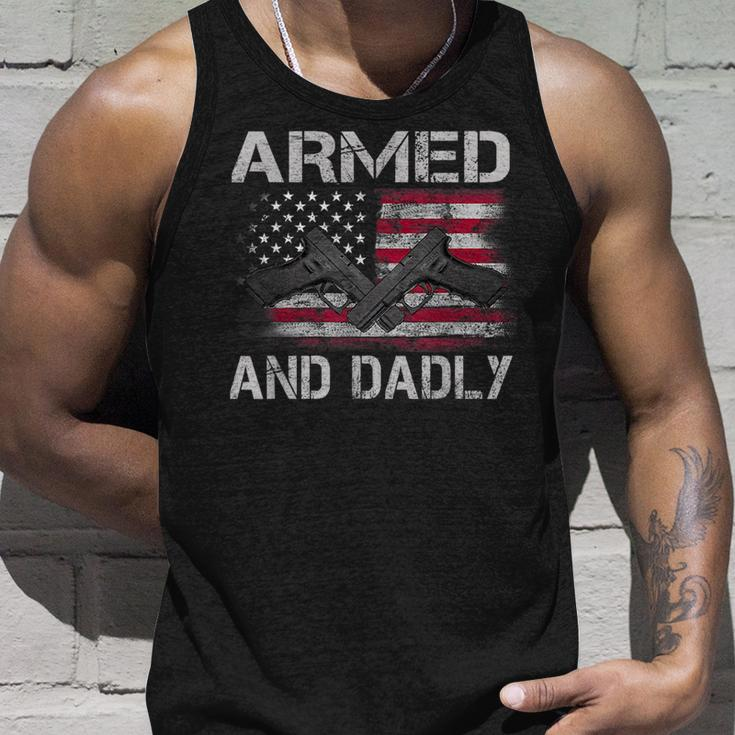 Armed And Dadly Funny Gun Lover Dad Usa Flag Fathers Day Unisex Tank Top Gifts for Him