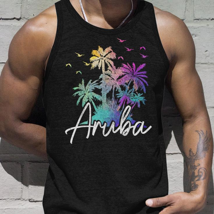Aruba Beach Vintage Palm Trees Vacation Aruba Funny Gifts Unisex Tank Top Gifts for Him