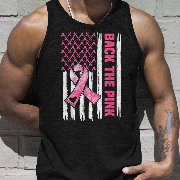Back The Pink Warrior Flag American Breast Cancer Awareness Tank Top Gifts for Him