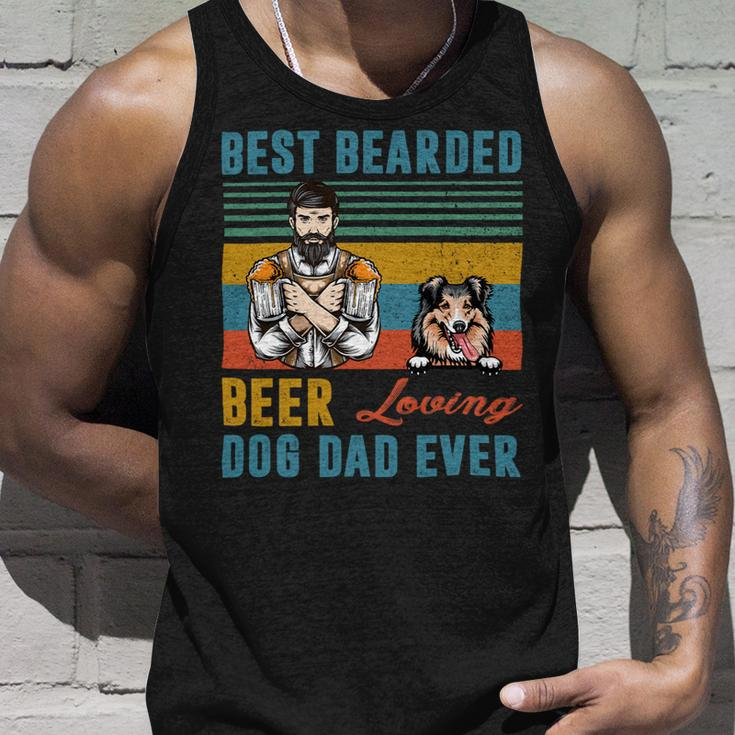 Beer Best Bearded Beer Loving Dog Dad Ever Shetland Sheepdog Unisex Tank Top Gifts for Him