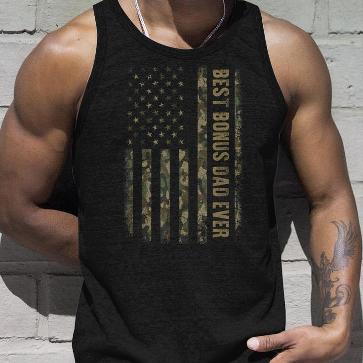 Best Bonus Dad Ever Camouflage American Flag Fathers Day Unisex Tank Top Gifts for Him