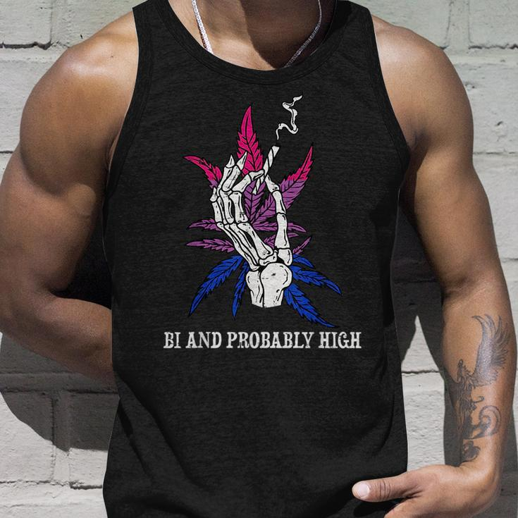 Bi And Probably High Skeleton Weed Cannabis 420 Stoner Unisex Tank Top Gifts for Him