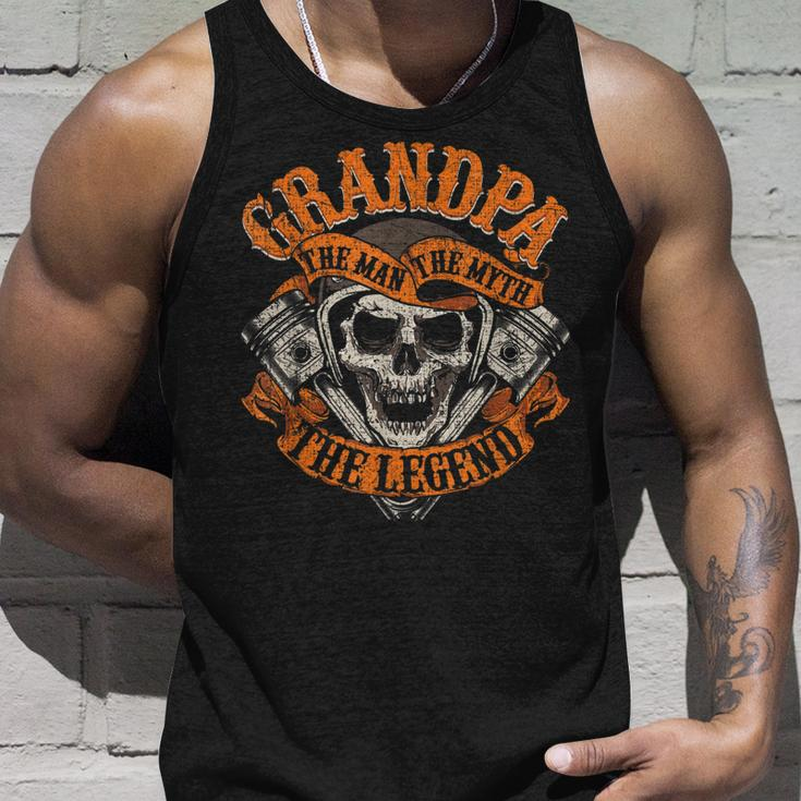 Biker Grandpa Man Myth Legend Fathers Day Grunge Motorcycle Unisex Tank Top Gifts for Him