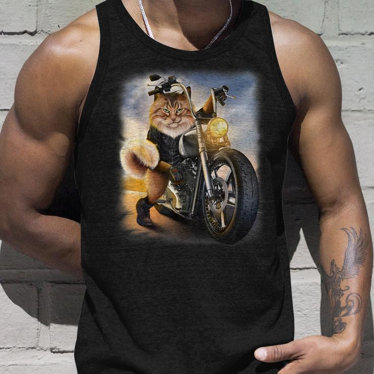 Biker Tabby Cat Riding Chopper Motorcycle Unisex Tank Top Gifts for Him