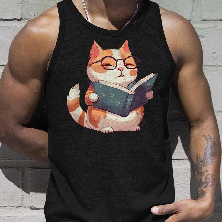 Bookish Cat With Glasses - Cute & Intellectual Design Unisex Tank Top Gifts for Him