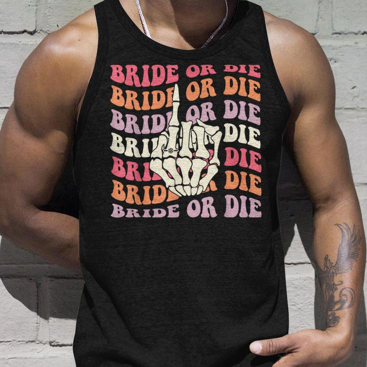 Bride Or Die Skeleton Hand Retro Halloween Bachelorette Tank Top Gifts for Him